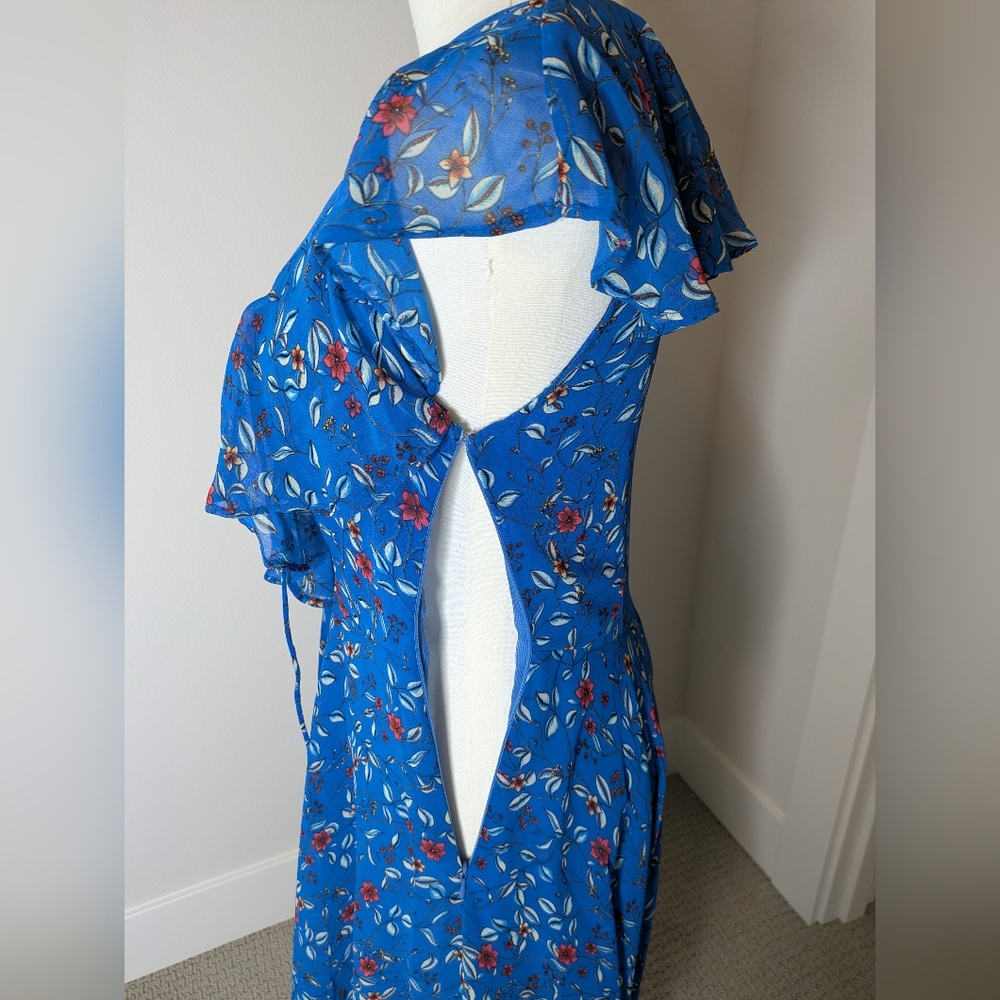 Lulu's Floral Ruffle Hi-Lo Dress Size XS Blue Vacation - Picture 8 of 13
